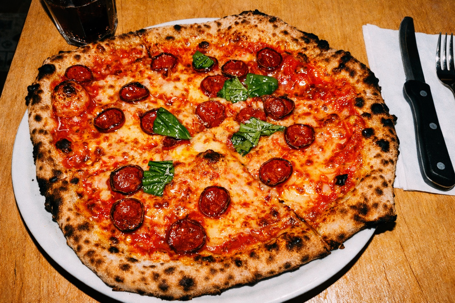 Cup and char pepperoni pizza at Pizza Cantina